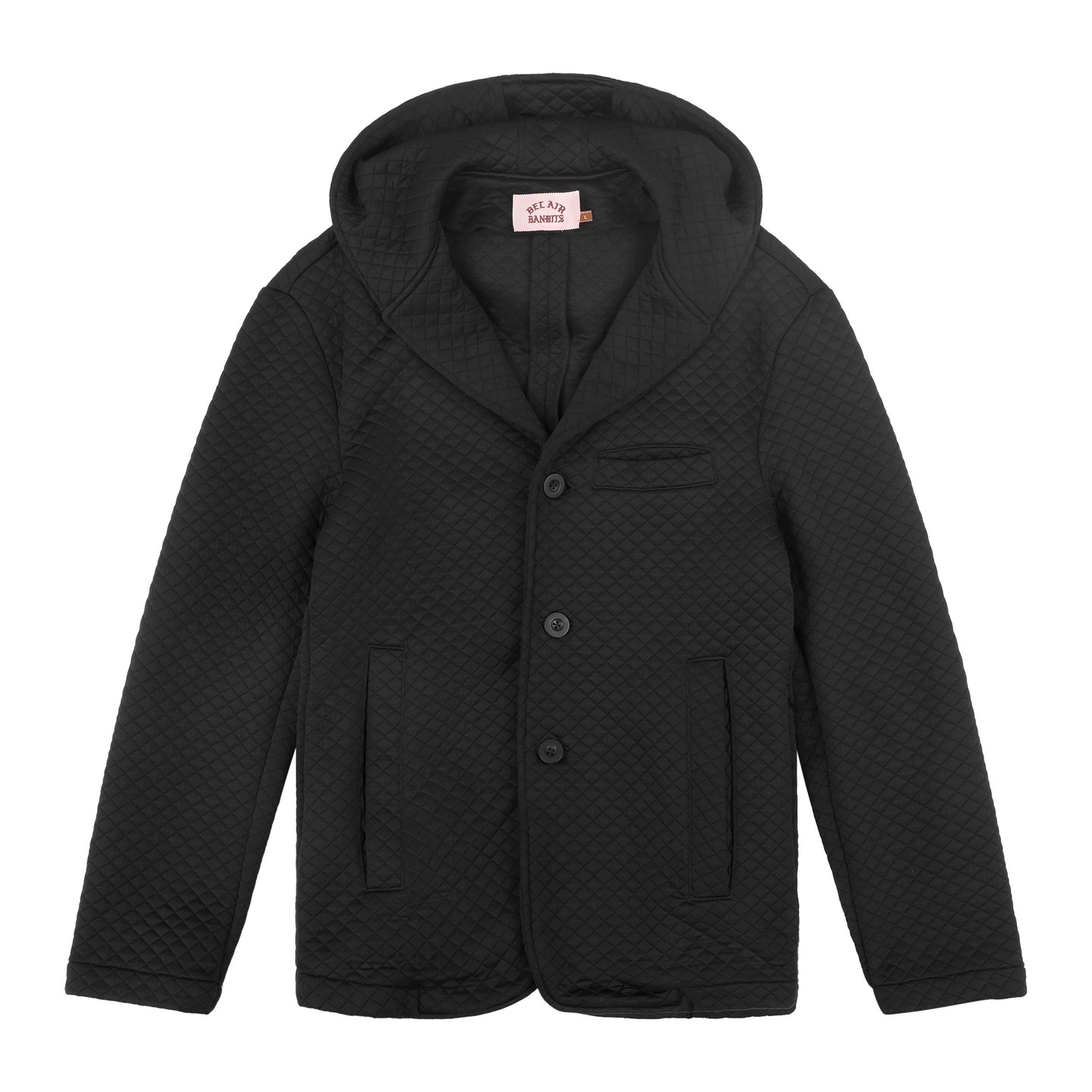 HOODED QUILT BLAZER BLACK