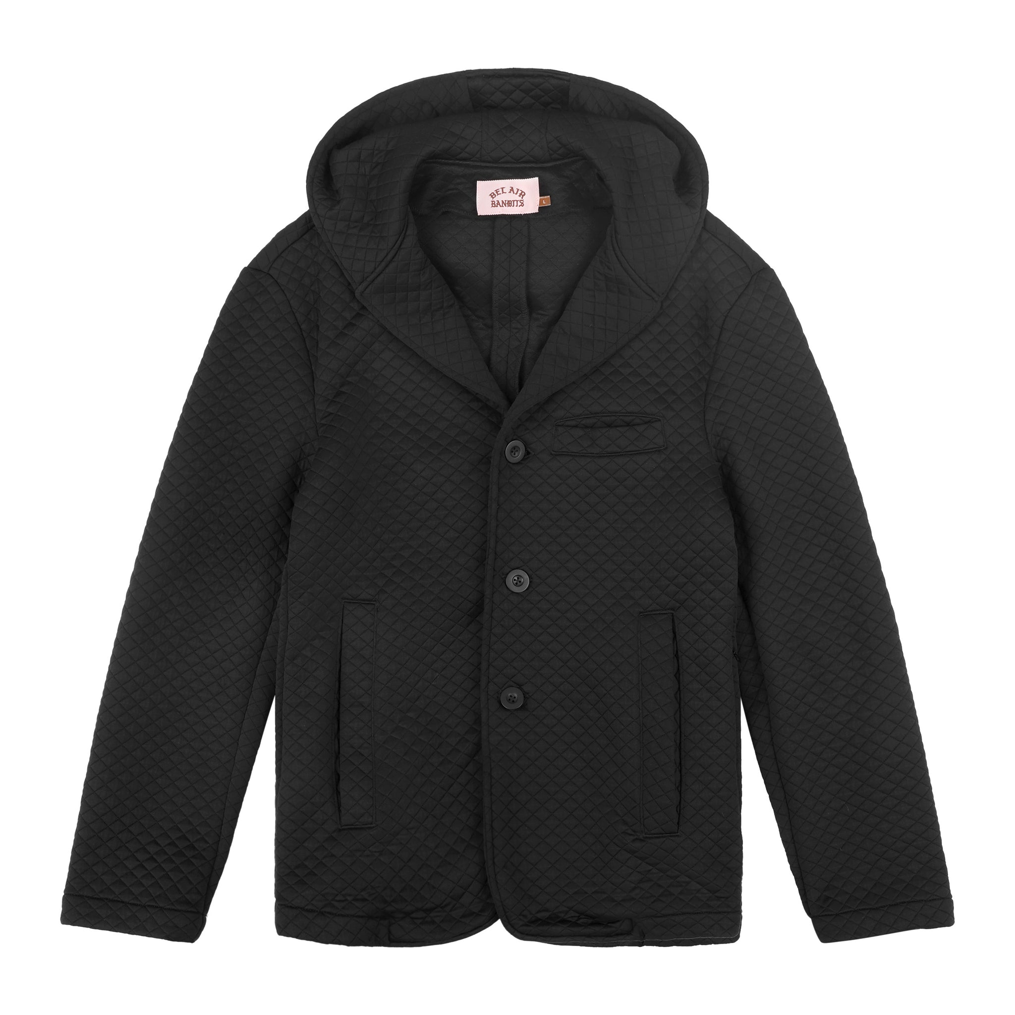 HOODED QUILT BLAZER BLACK