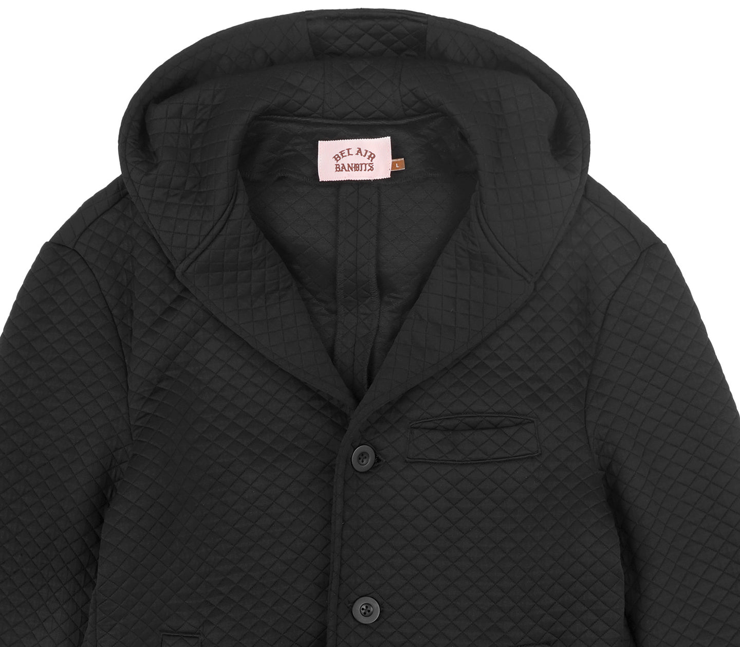 HOODED QUILT BLAZER BLACK