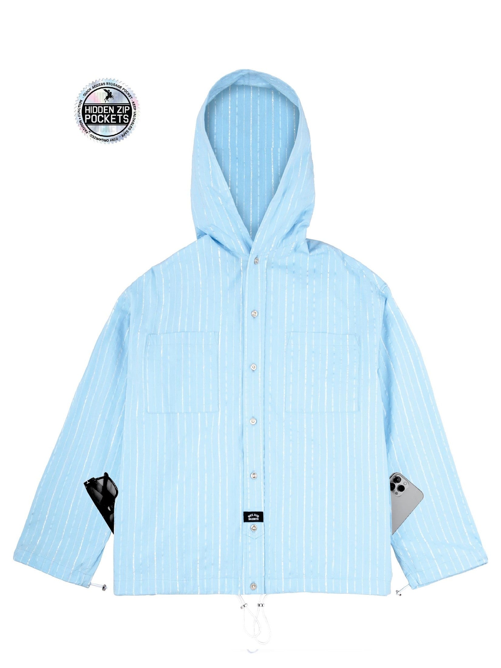 No Collar Hooded Dress Shirt