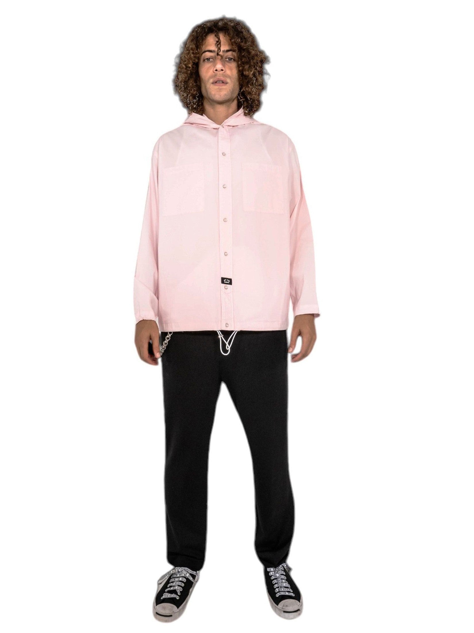 No Collar Hooded Dress Shirt